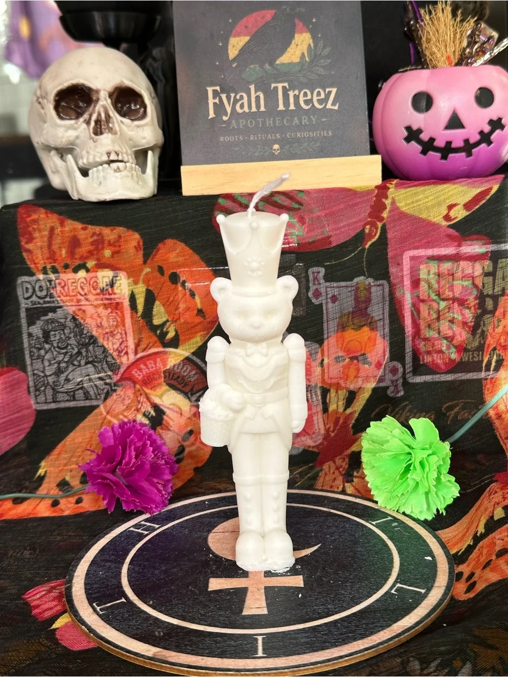 Handmade Bear Nutcracker Candle – White Holiday Soldier Candle